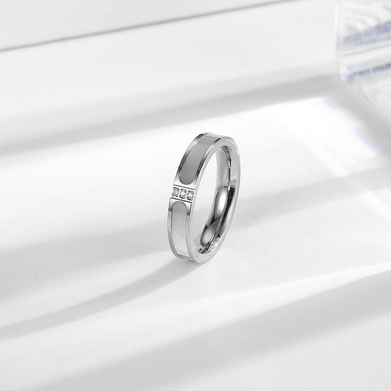 Three Diamond White Shell Titanium Steel Female Niche Style Rings