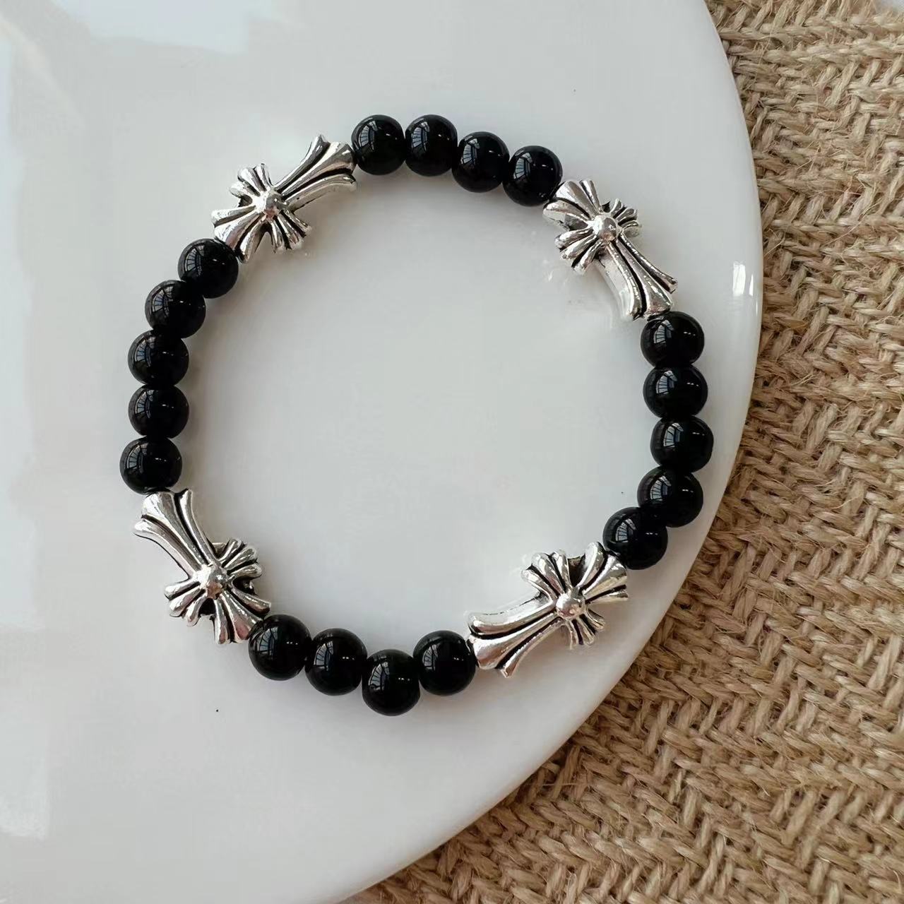 Simple Personality Cross Sweet Cool Temperament Cold Neutral Couple Black Bracelet