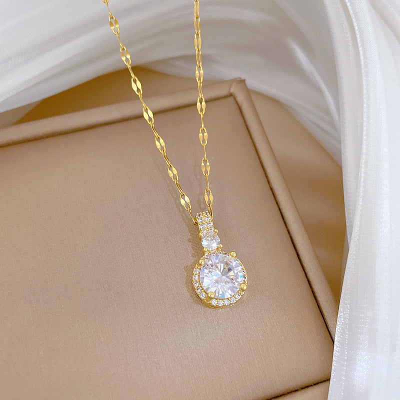 Titanium Steel Light Luxury Full Diamond Micro Inlaid Zircon Shining Necklace