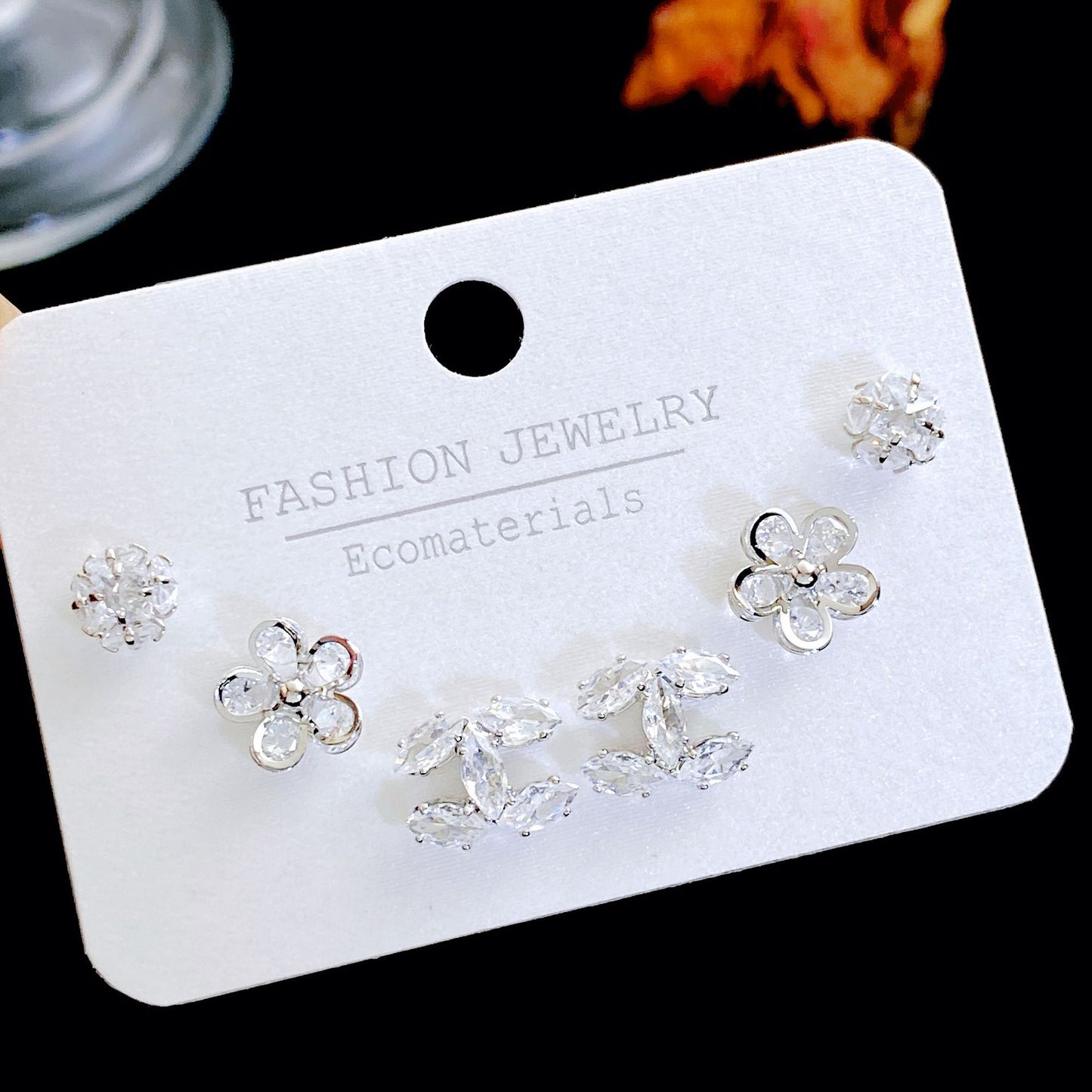 Micro Inlaid Zircon Pearl Commuter Three Pairs Earrings