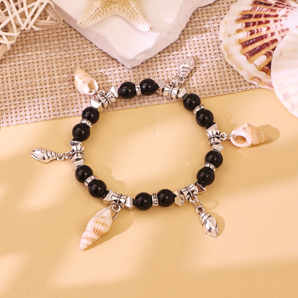 Glass Beads With Small Conch Alloy Bracelet