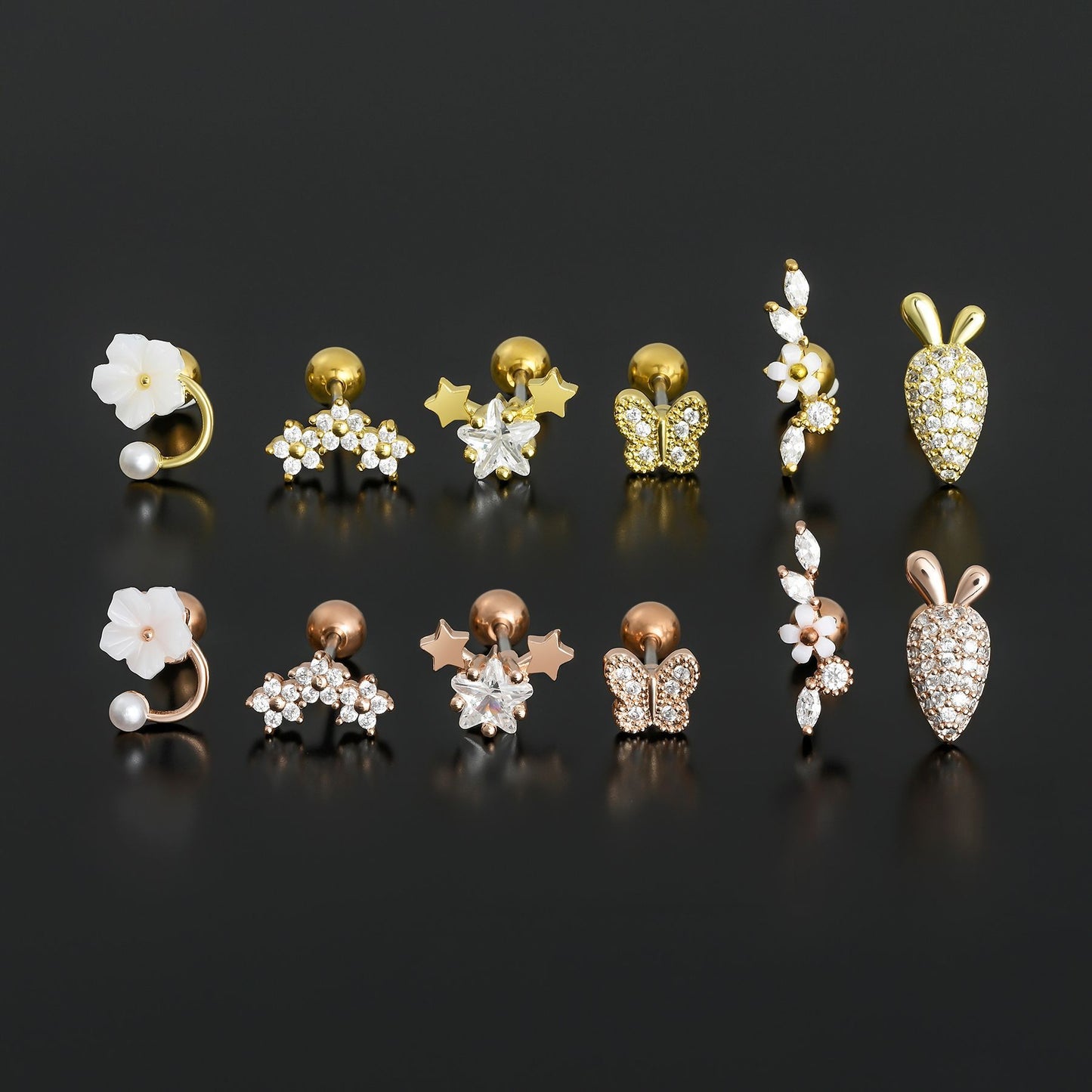 Mori Style Fresh Zircon Flower Ear Bone Stainless Steel Fine Stud Earrings