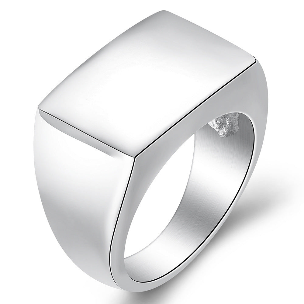Fashion Simple Glossy Rectangular Stainless Steel Ring