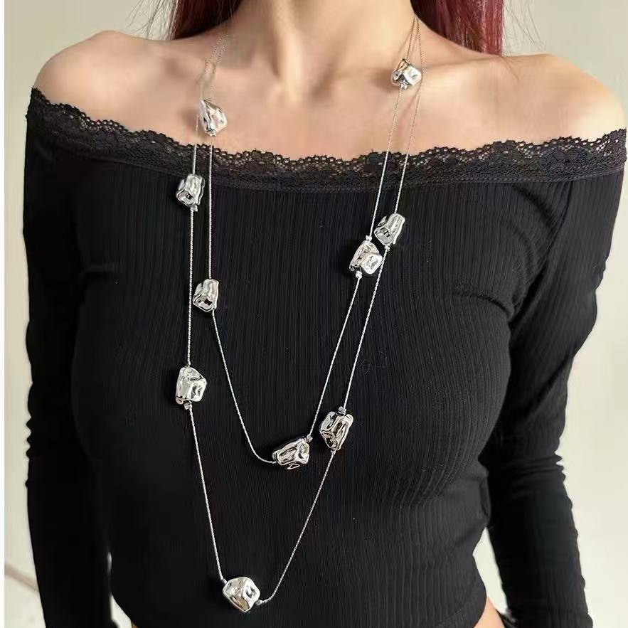 Vintage Beaded Long Twin Niche Clavicle Necklaces