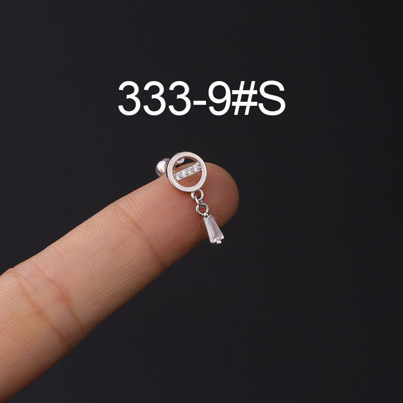 Stainless Steel Piercing Zircon Ear Bone Popular Screw Twist Ball Stud Earrings