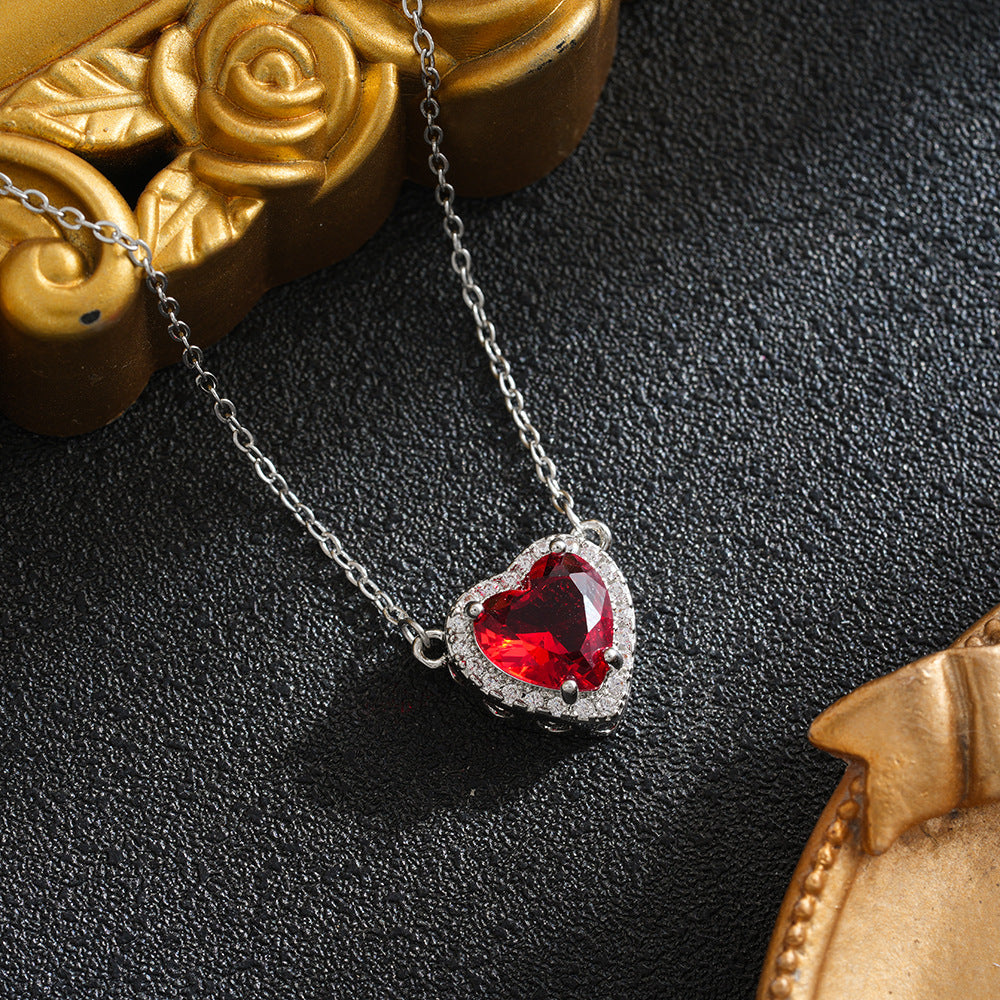 Titanium Steel Sword Red Love Two-piece Micro Inlaid Zircon One Necklace
