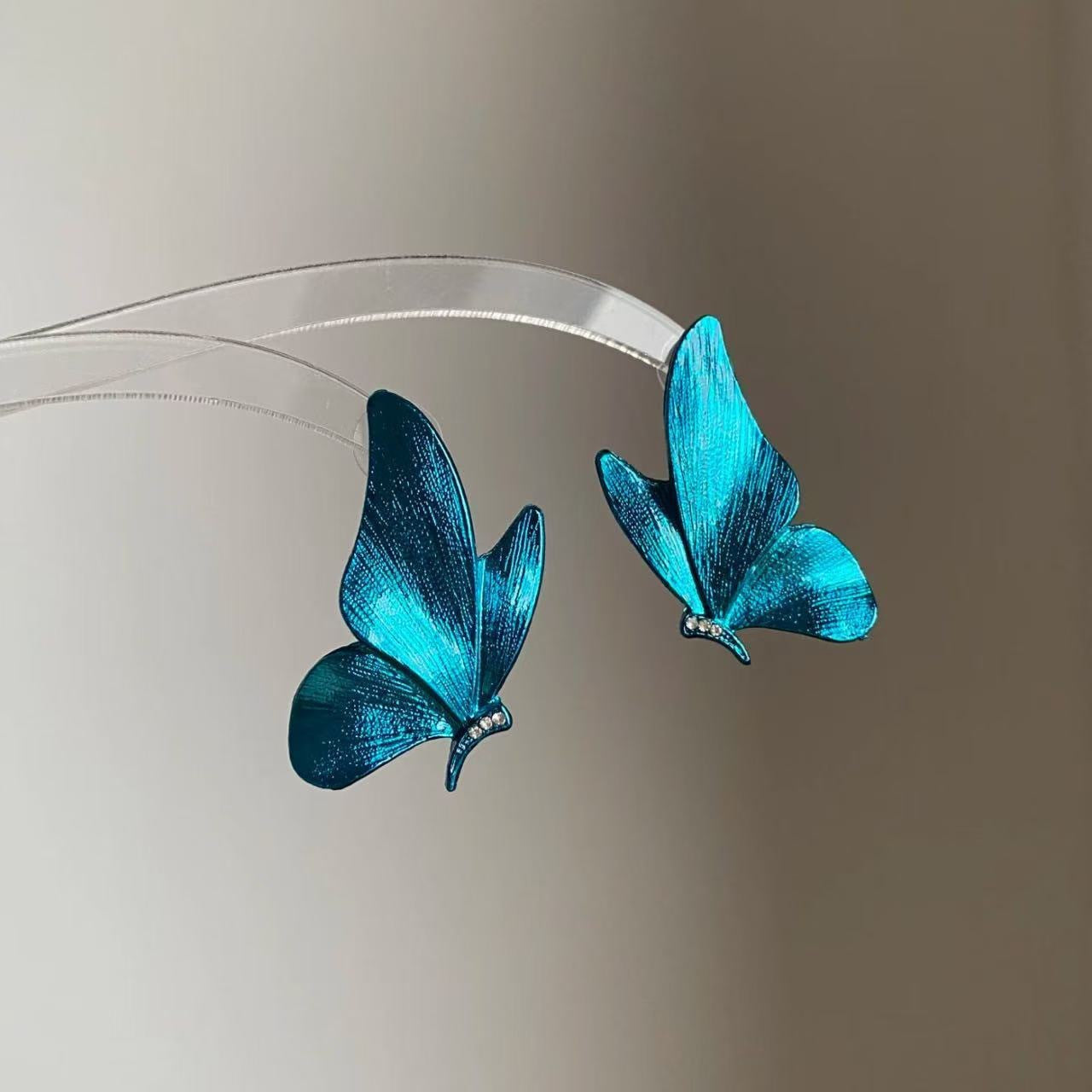Blue Crystal Butterfly Flower Fashion Simple Fresh Light Luxury High Earrings