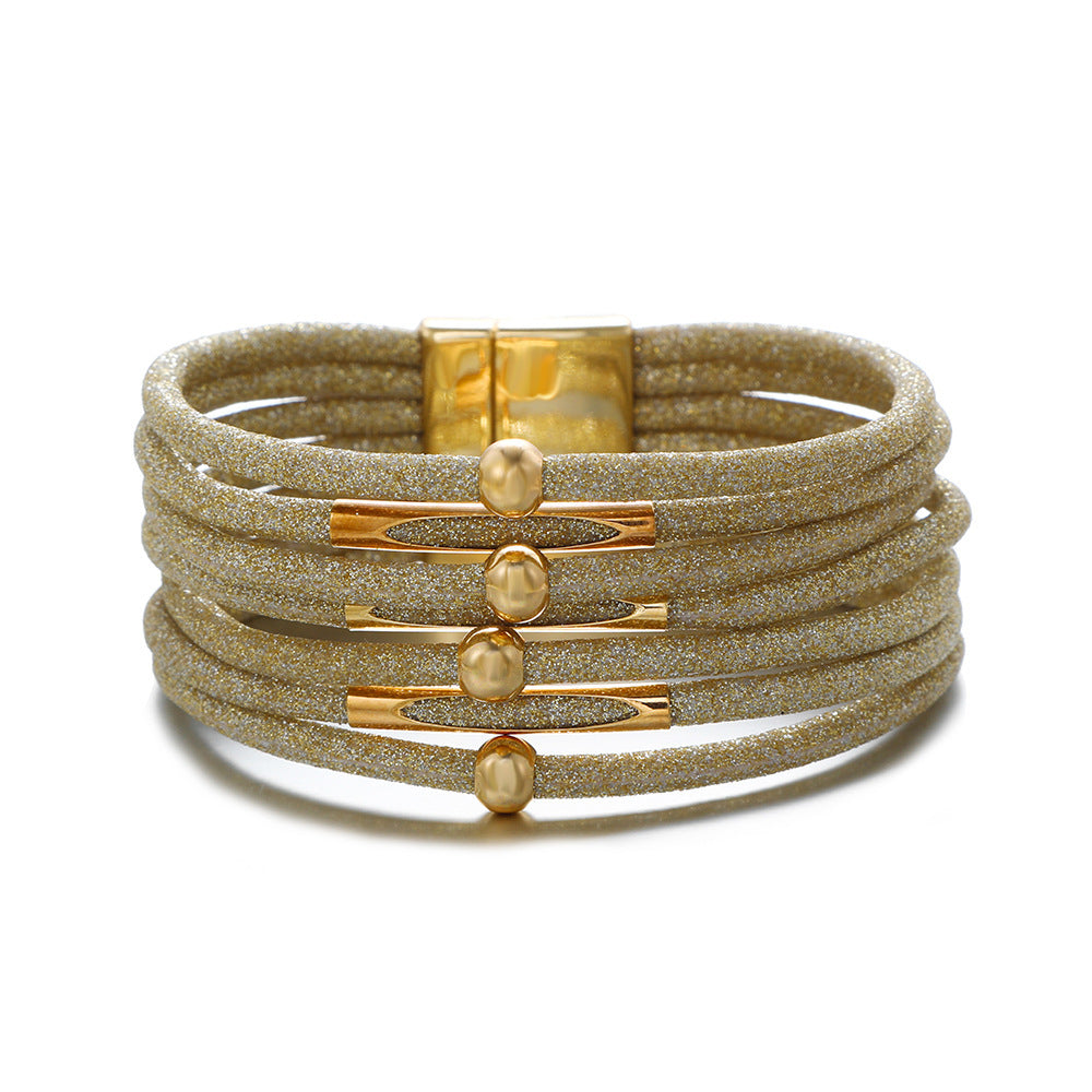 Print Magnetic Buckle Leather String Beads Rope Bracelets