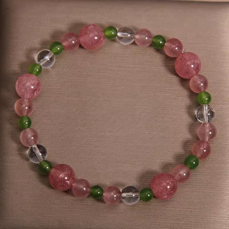Women's Natural Strawberry Green Agate Mild Luxury Retro Bracelet