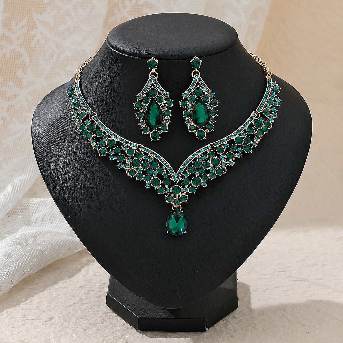 Women's Bridal Wedding Two-piece Dress Rhinestone Pearl Jewelry Set