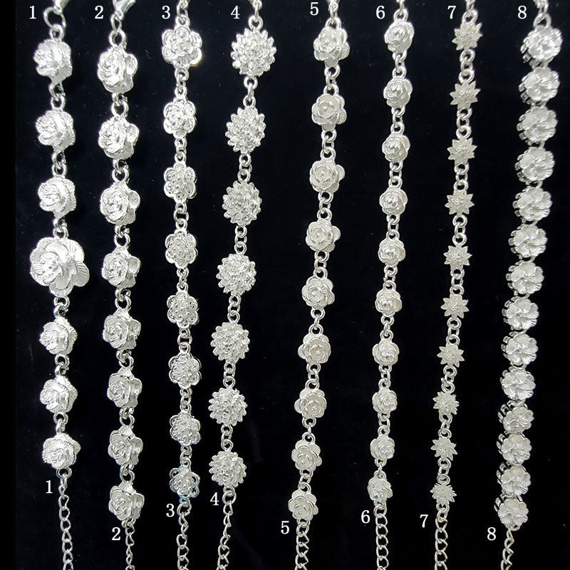 Vintage Sweater Chain Long Rose Flower Brushed Sier Plated Tourist Jewelry Set