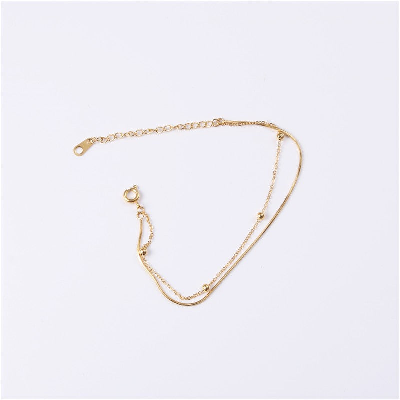 Steel Gold Simple Beads Round Snake Bones Bracelet