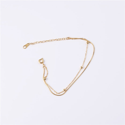 Steel Gold Simple Beads Round Snake Bones Bracelet