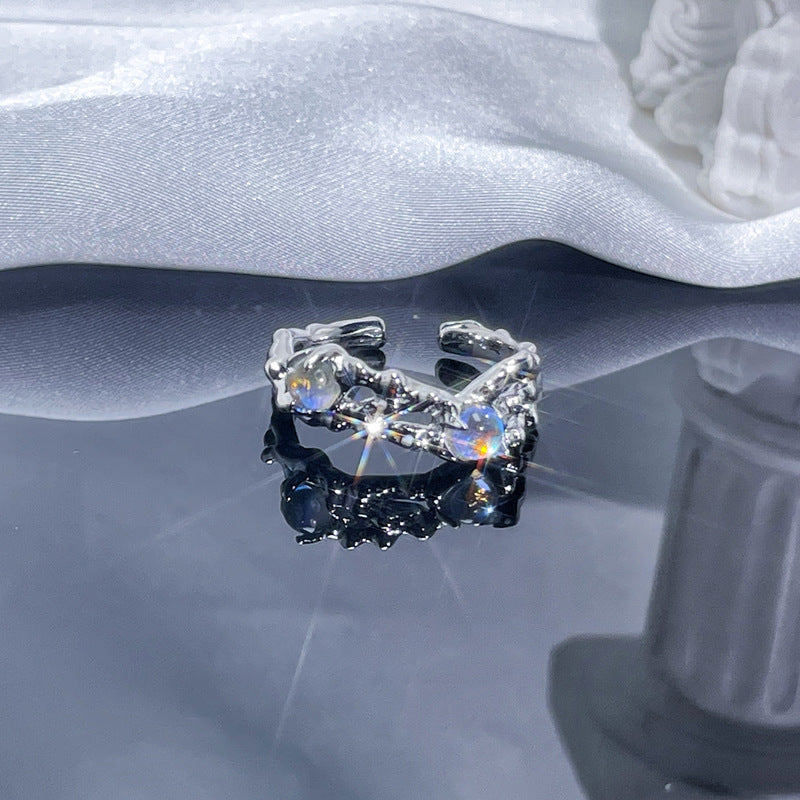 Personalized Texture Moonstone Open Female Cold Rings