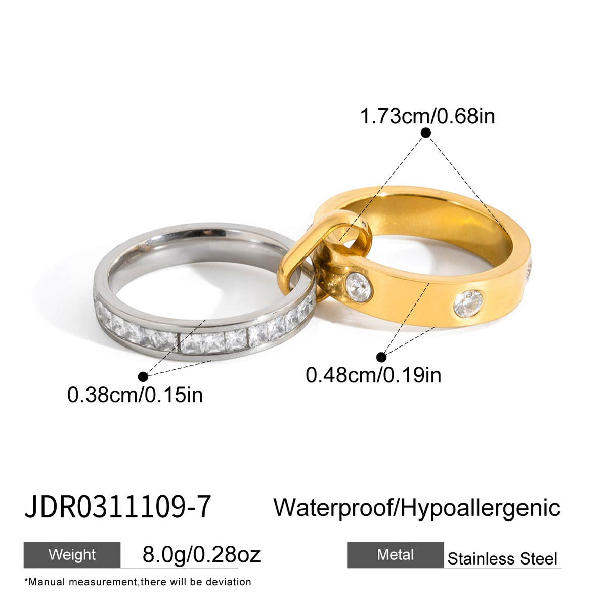Diamond Twin Light Luxury Niche Design Stainless Steel Color Matching Rings