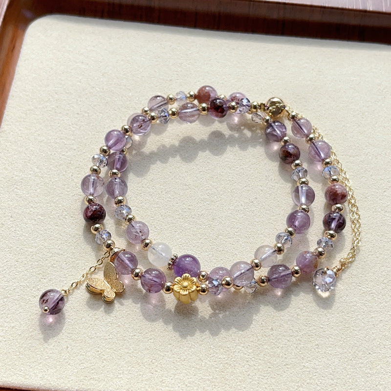Women's Sweet Purple Crystal Titanium Ghost Korean Personality Lucky Design Bracelet