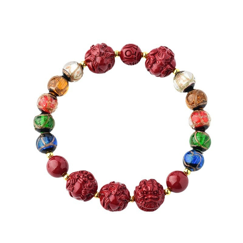 Men's Fragrant Gray Glaze Cinnabar Original Zodiac Dragon Lady Bracelet
