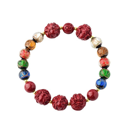 Men's Fragrant Gray Glaze Cinnabar Original Zodiac Dragon Lady Bracelet