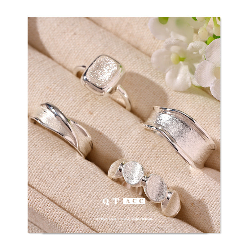 Sier Everyday Fashion Commuter Design Slim Opening Adjustable Handmade Brushed Ring