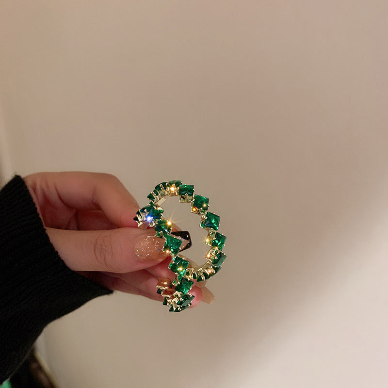 Needle Vintage Emerald Rhinestone Fashion Special Interest Light Earrings