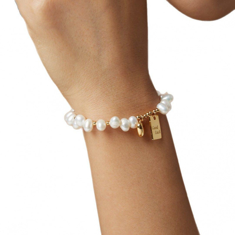 Retro Fashion Pearl Lucky Square Plate Heart Bracelet