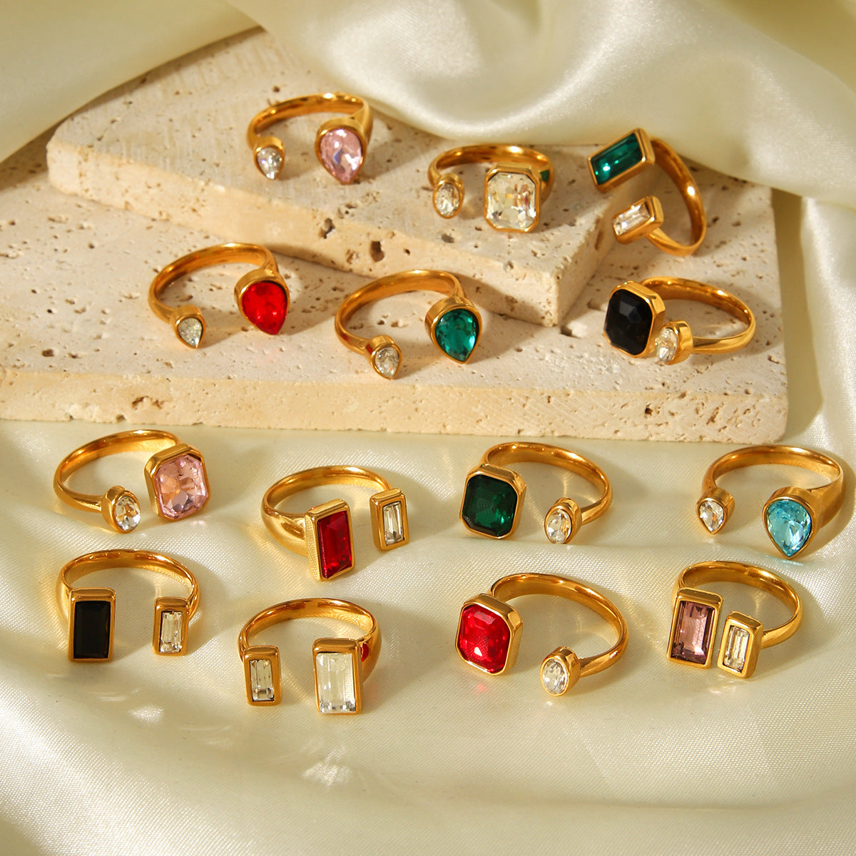 Geometric Zircon Light Luxury High-grade Stainless Steel Open Female Rings