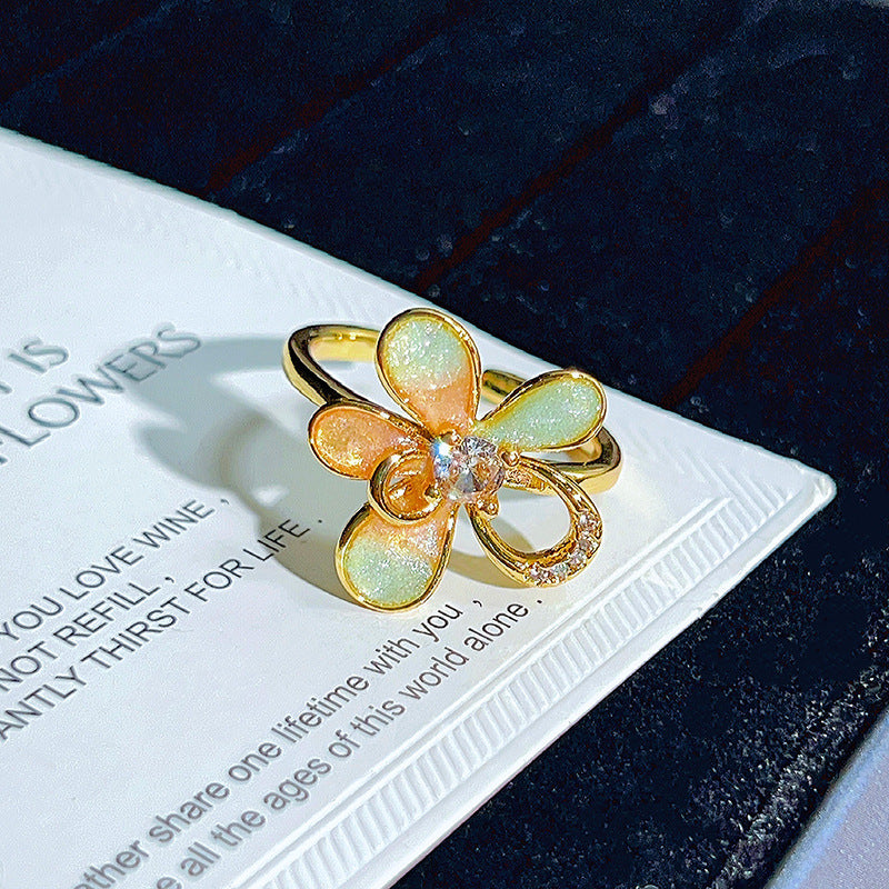 Colored Gems Flower Open Middle Ancient Ring