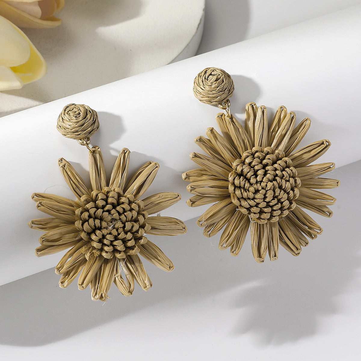 Bohemian Vacation Style Raffia Woven Sunflower Rings