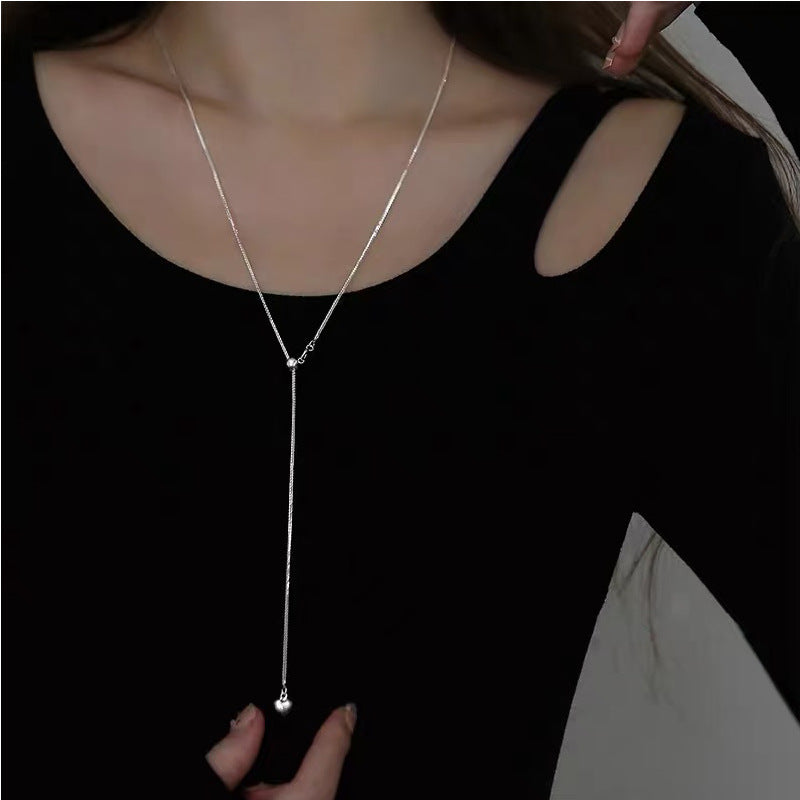 Women's Sier Lucky Beads Bowknot Clavicle Chain Light Luxury Minority High-grade Necklace