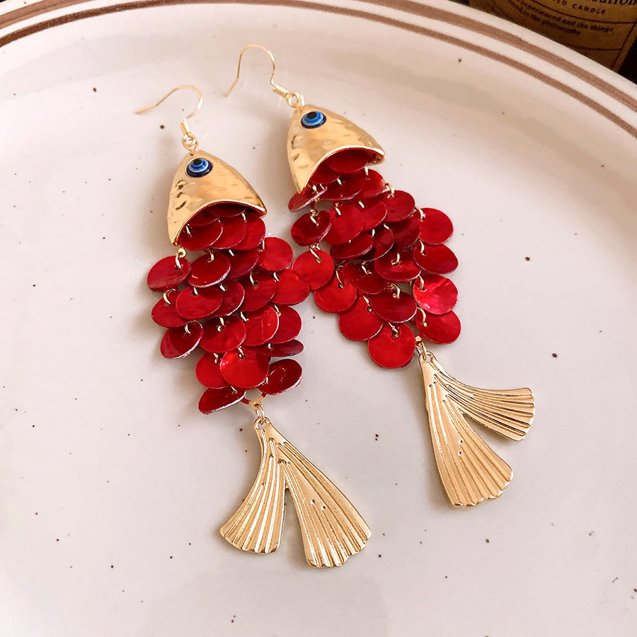 Women's Fish-shaped Shell Tassel Ear Hook Seaside Earrings