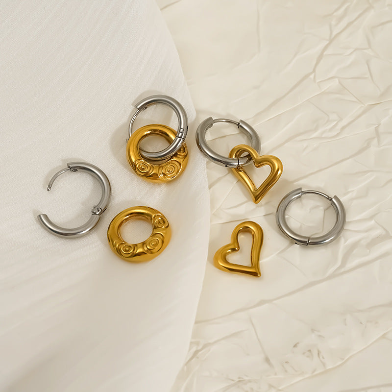 Women's Stainless Steel Color Matching Detachable Heart Round Earrings