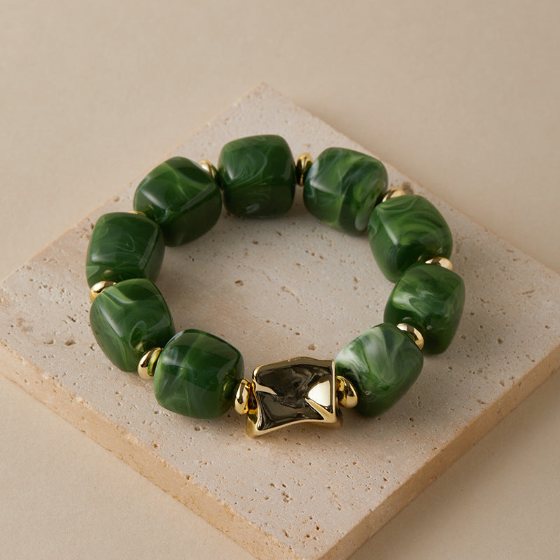 Blooming Vintage Handmade Dopamine Creative Elastic String Oval Geometric Square Bracelets
