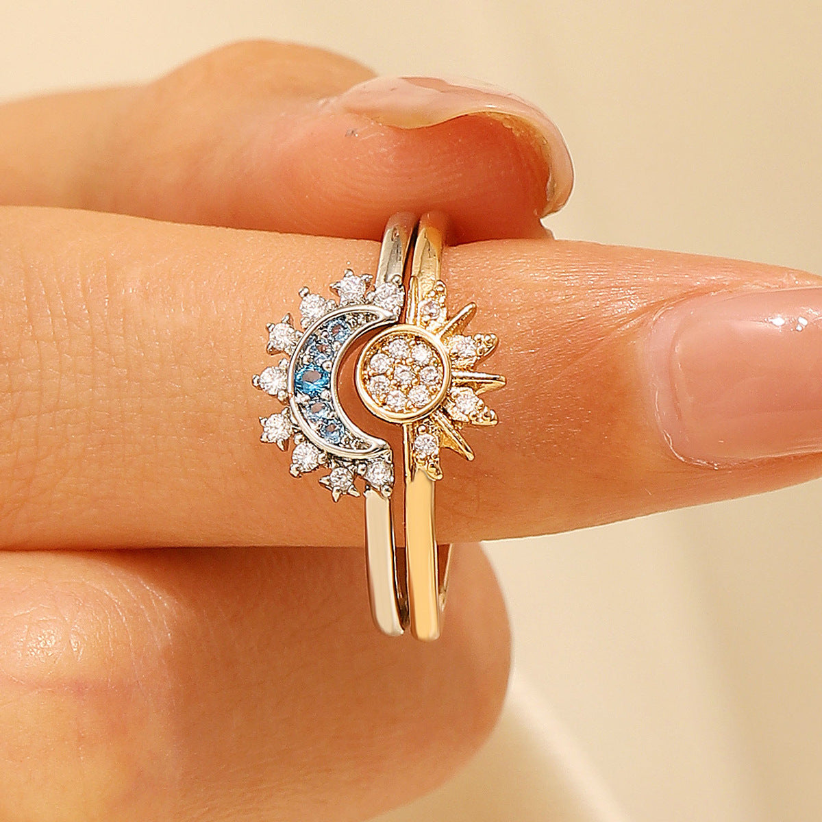 Elegant Charming Diamond Sun Moon Female Rings