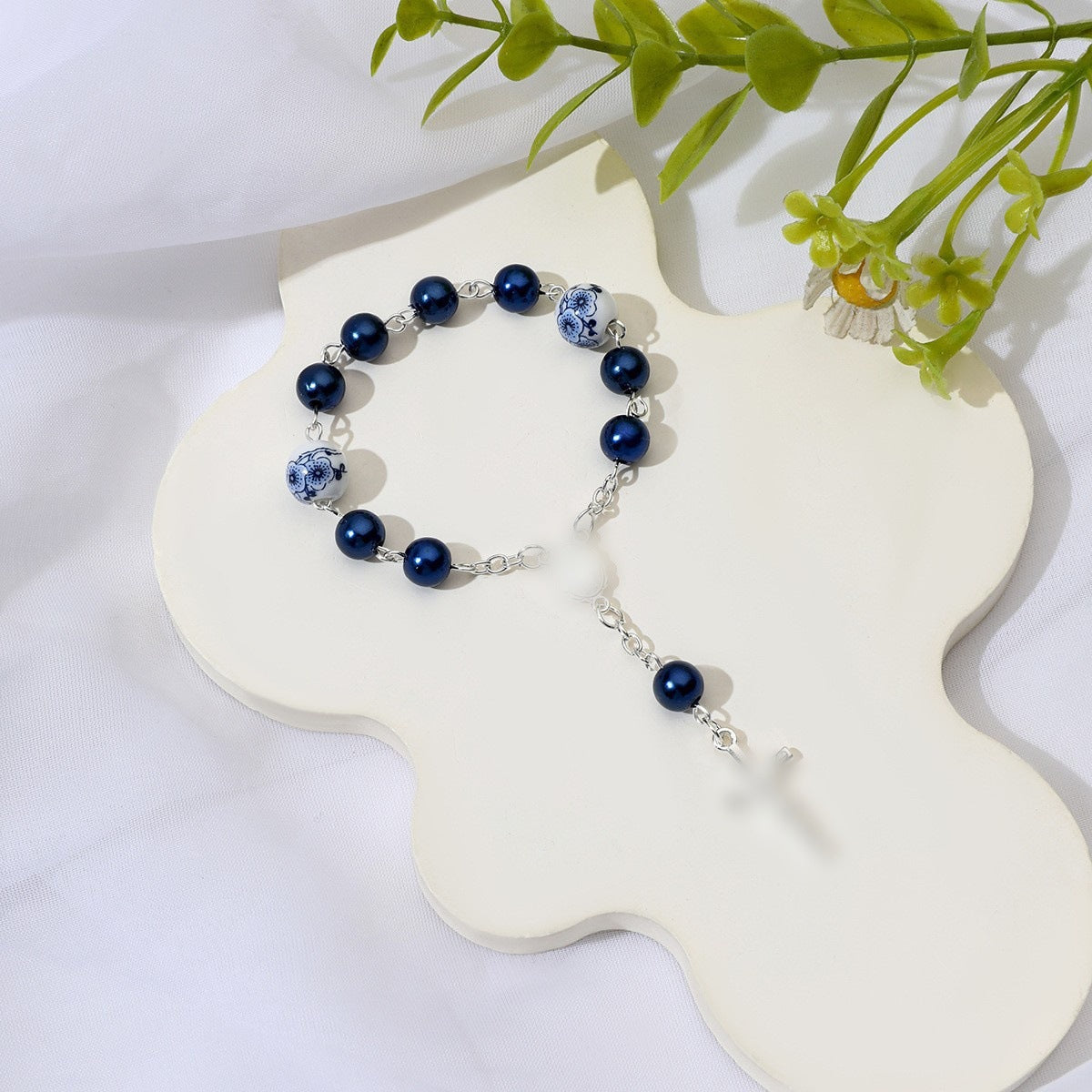 Women's & Men's Ceramic Flower Gift Cross Baptism Communion Bracelet