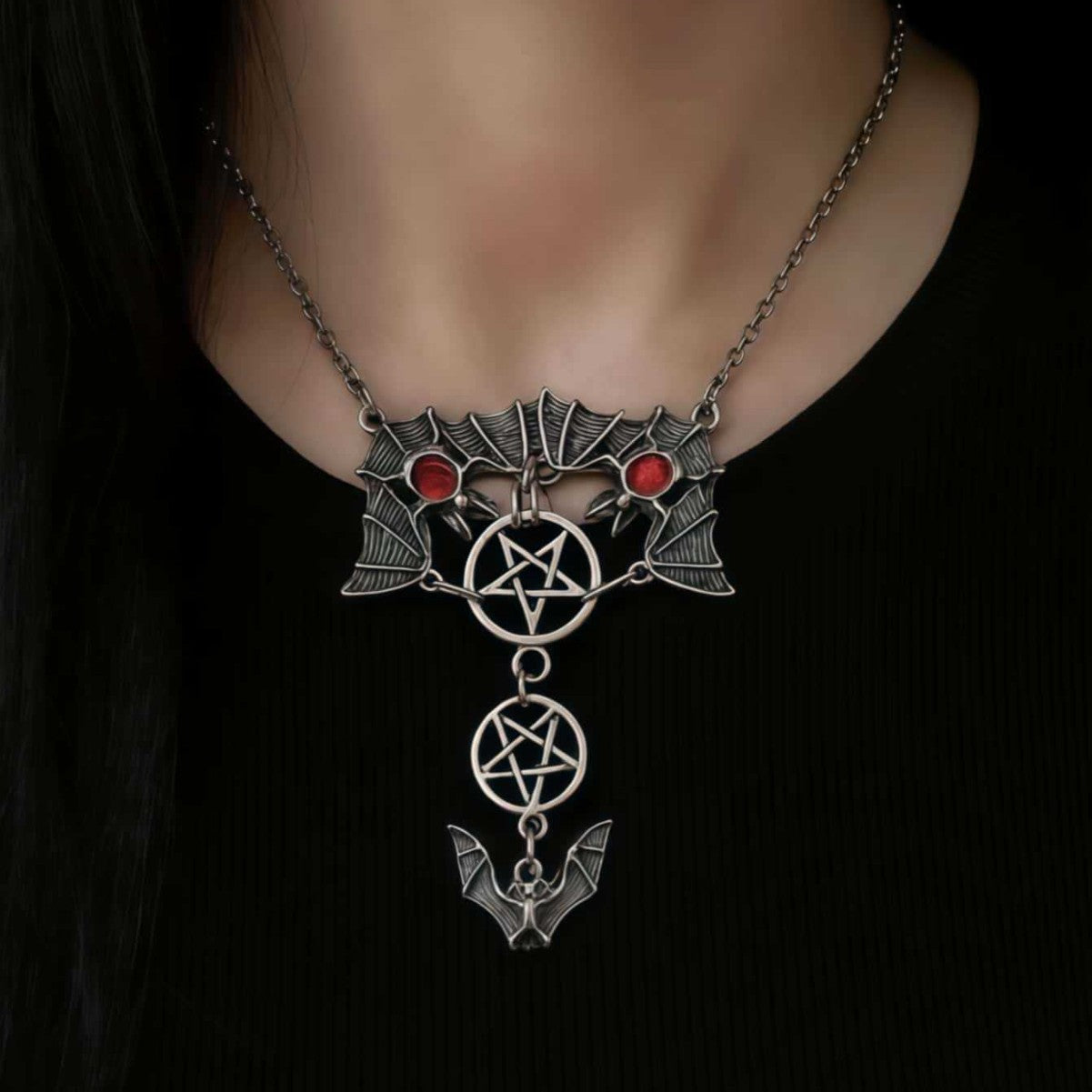 Red Bat Inverted Five-pointed Star Unisex Mysterious Necklaces
