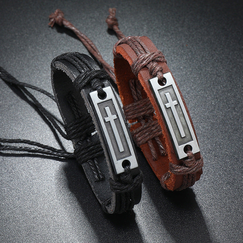 Personality Vintage Weave Cattle Leather Simple Pull Adjustment Male Female Bracelets