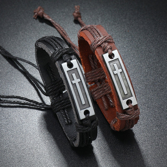 Personality Vintage Weave Cattle Leather Simple Pull Adjustment Male Female Bracelets