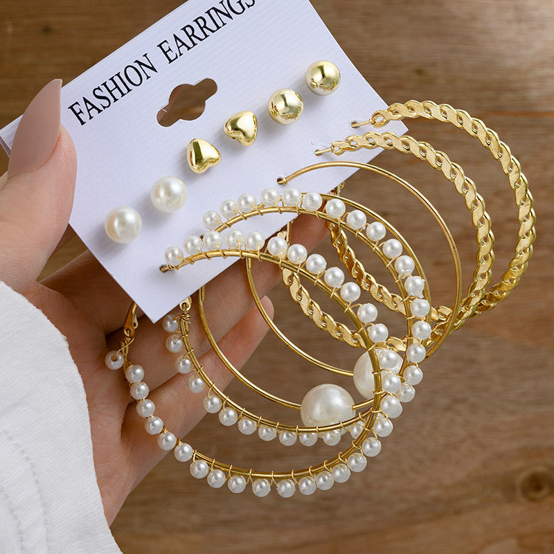 Women's Retro Gold Geometric Suit Fashion Pearl With Earrings