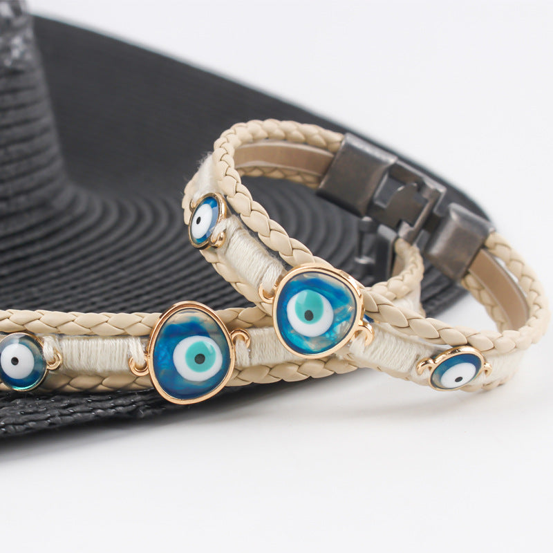 Blue Eyes Leather Cord Hand-woven Turkey Bracelet