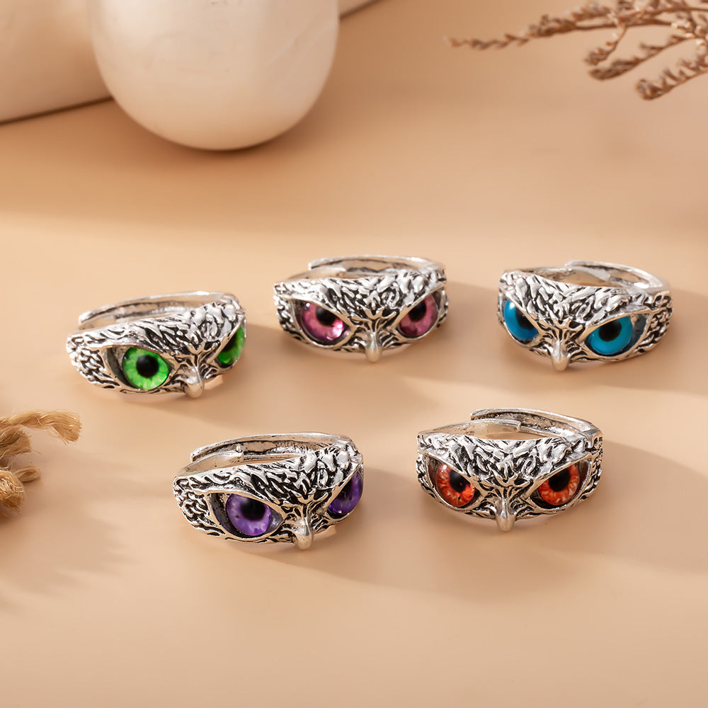 Owl Combined Retro Colorful Eye Opening Ring