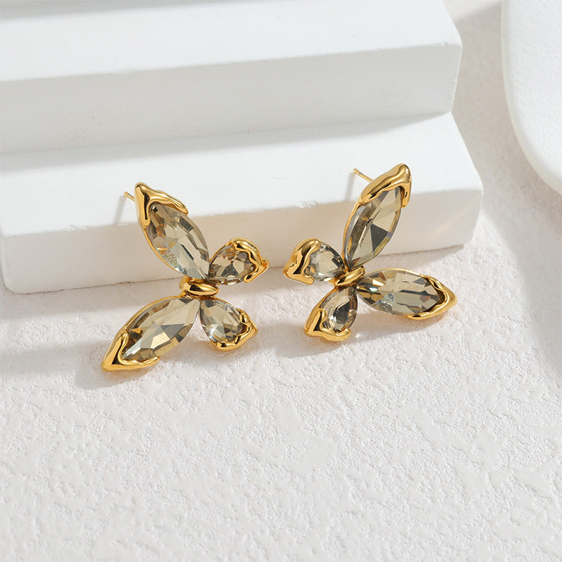 Women's Luxury Zircon Butterfly Gold Fashion Elegant Stainless Steel Jewelry Set