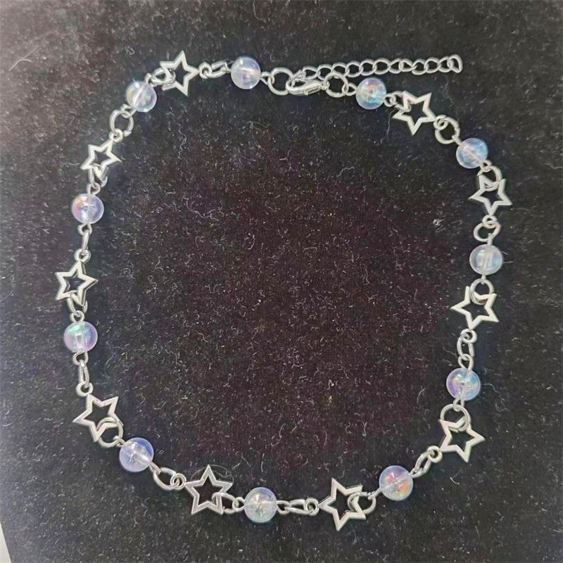 Pop Punk Hollow Pentagram Imitation Pearl Necklace