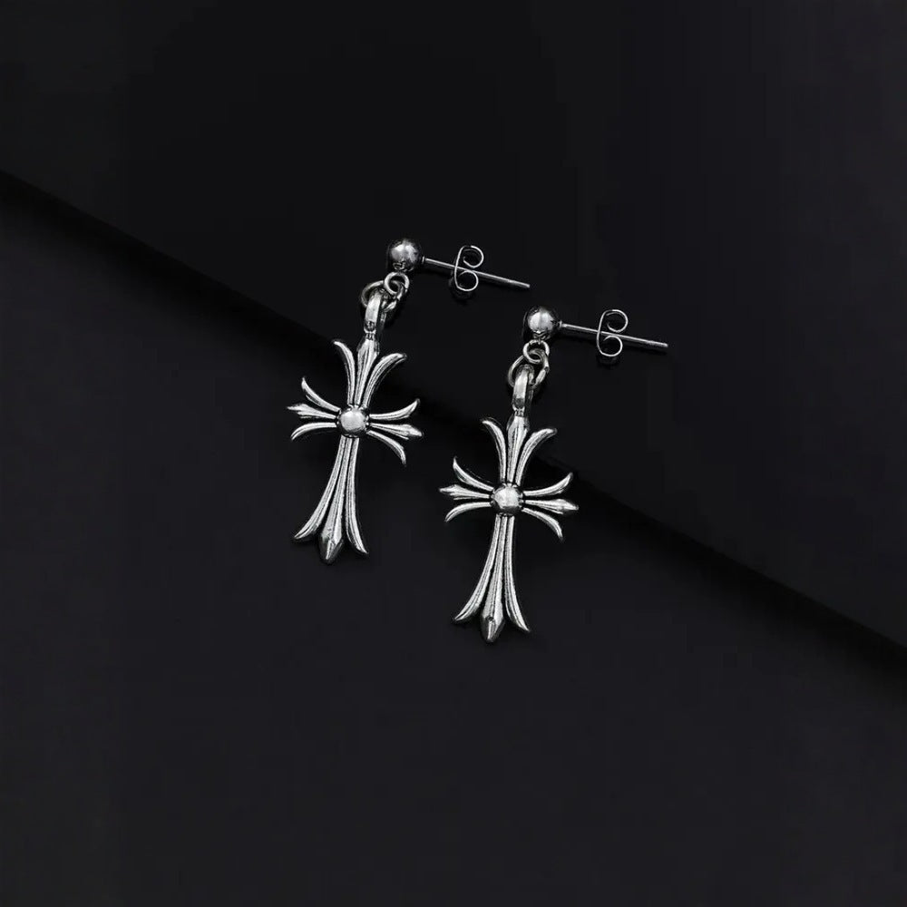 Women's Sier Needle Sweet Cool Cross Niche Personalized Cold Style Ear Rings