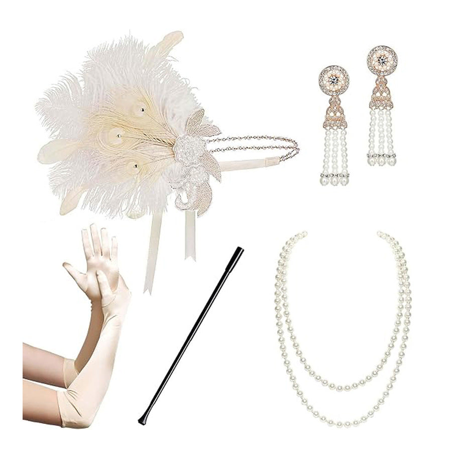 Red Feather Hair Band Masquerade Single Jewelry Set