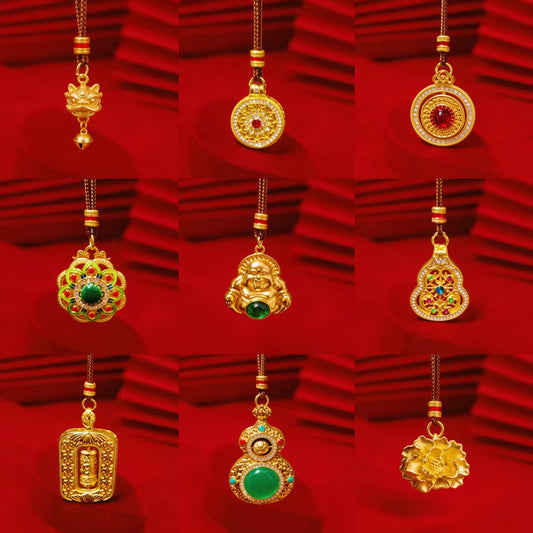 Women's & Men's Gourd Yellow God Of Wealth Buddha Mixed Alloy Retro National Necklace