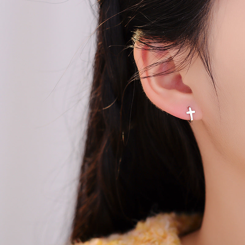 Sier Glossy Cross Fashion Temperament Entry Lux Niche Earrings