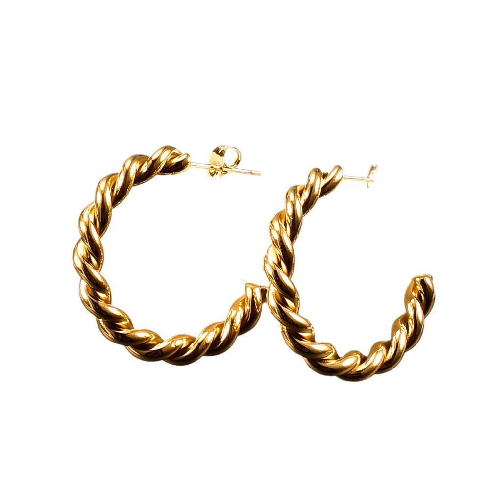 Gold-plated Twist Wave Metal Hollow Hoop Retro Rings