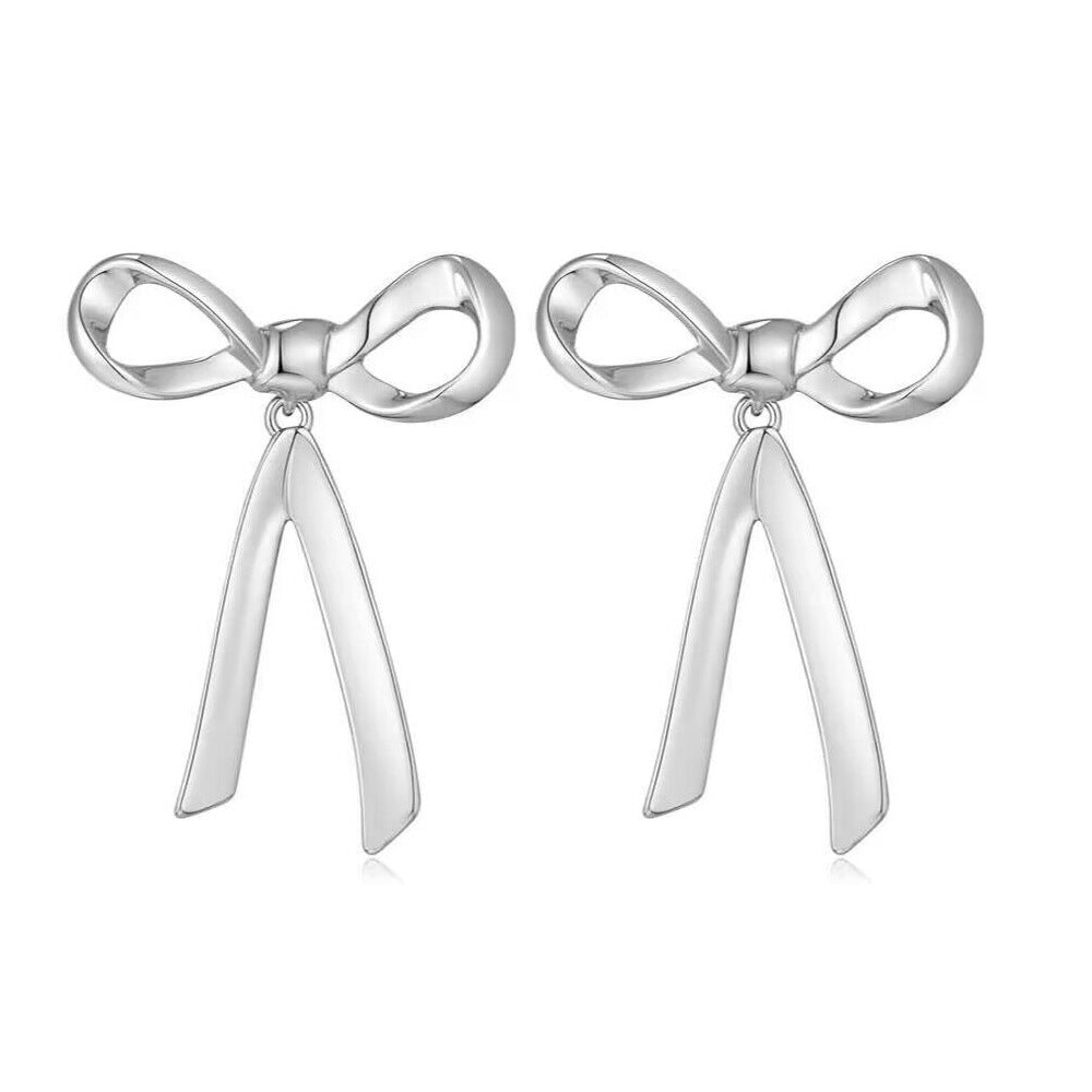 Bow Tie Christmas Graceful Geometric Metal Ribbon Earrings