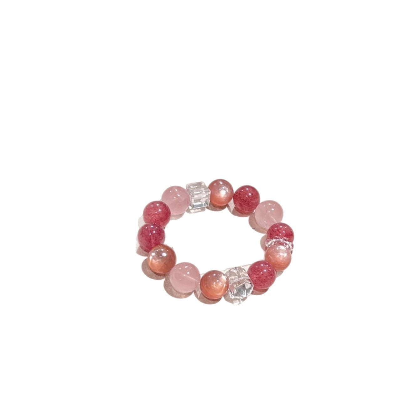 Blossom Natural Crystal Strawberry Pink White Square Bracelet