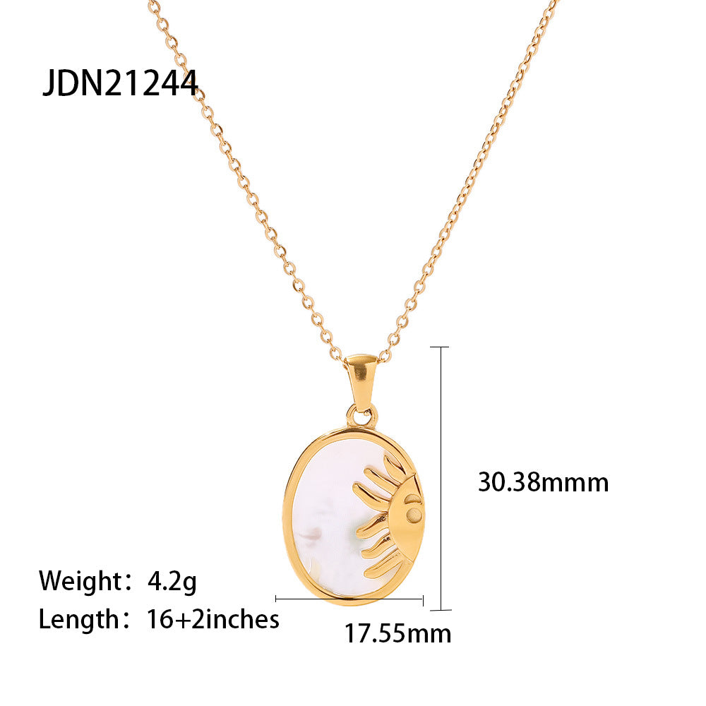 Retro Eight Awn Star Titanium Steel No Fading Inlaid Zircon Necklace